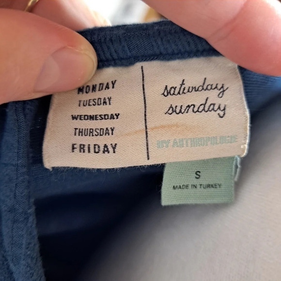 Saturday Sunday Anthropologie Stripe Ribbed Blue Hacci Sweater Size Small Shirt - Picture 6 of 8